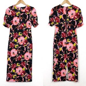 ZARA TRF Tall Sheath Sleeved Dress Black Pink XS